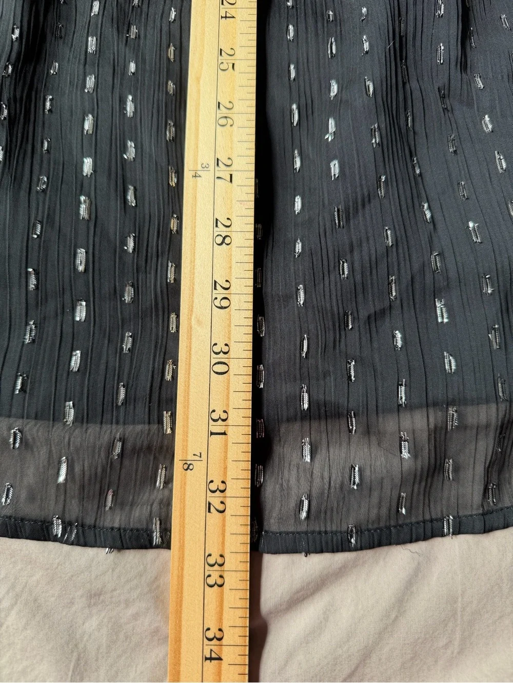 Babydoll V-Neck Womens Black Mini Dress With Silver Polka Dots Size S Tie Back